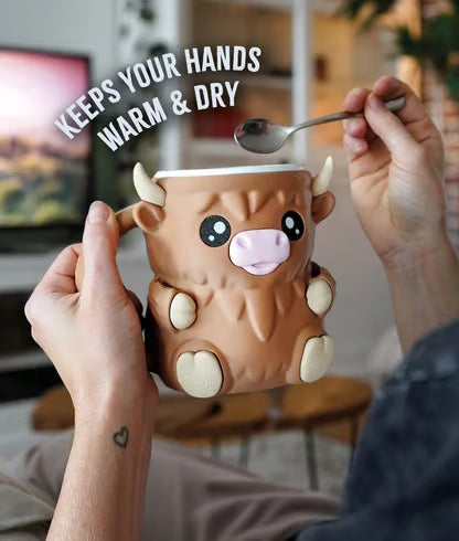 🐮Merry Moo-Lights💥Christmas Snack-Drawer Highland Cow Ice Pint Holder with 2 Spoons🎀