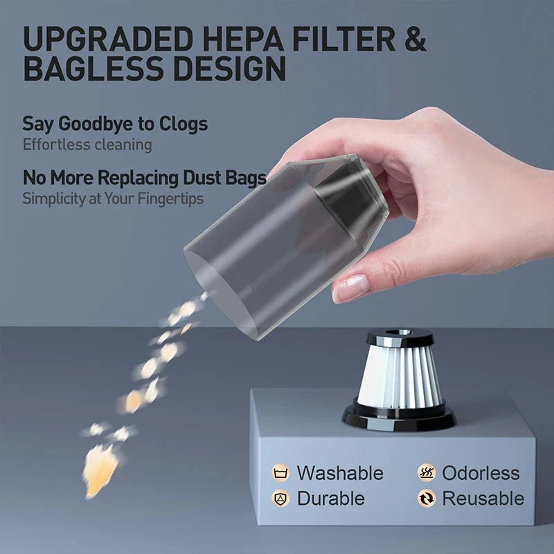 Mini Portable Wireless Car Vacuum Cleaner - Powerful Handheld Vacuum for Car and Home Cleaning