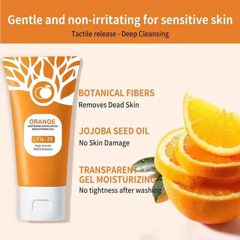 Brightening Exfoliator Gel: 94% Saw Brighter Skin in 7 Days | Orange Enzyme + Hyaluronic Acid | Vegan & Sensitive Skin Friendly | Face & Body | 100g