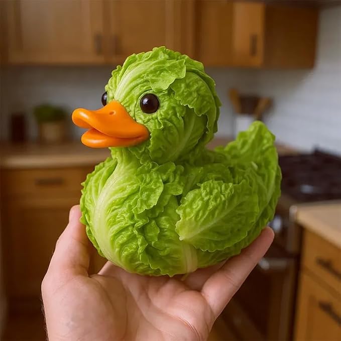 Whimsical vegetable-themed duck statue, perfect for home or kitchen decor, office desk or car dashboard ornament