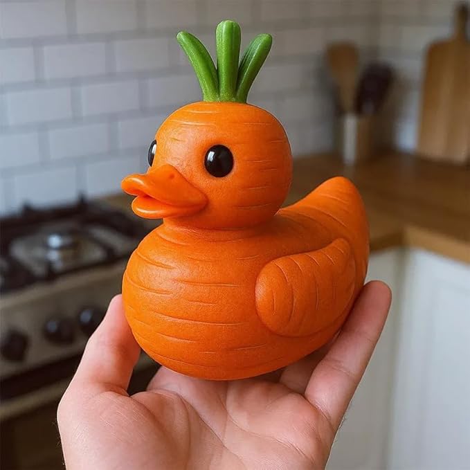 Whimsical vegetable-themed duck statue, perfect for home or kitchen decor, office desk or car dashboard ornament