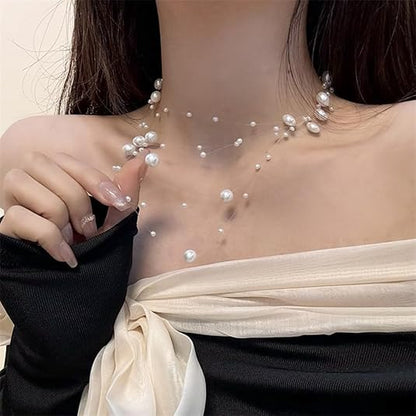 Elegant Multi-Strand Pearl Floating Necklace