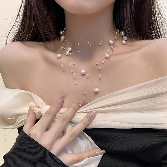 Elegant Multi-Strand Pearl Floating Necklace
