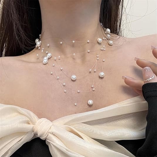 Elegant Multi-Strand Pearl Floating Necklace