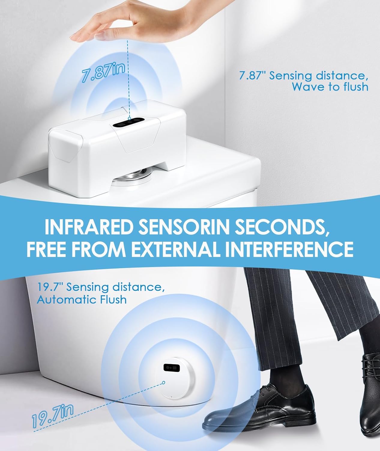 Motion Sensor Toilet Flusher, High-Efficiency Cleaning with Easy 50% Water Savings