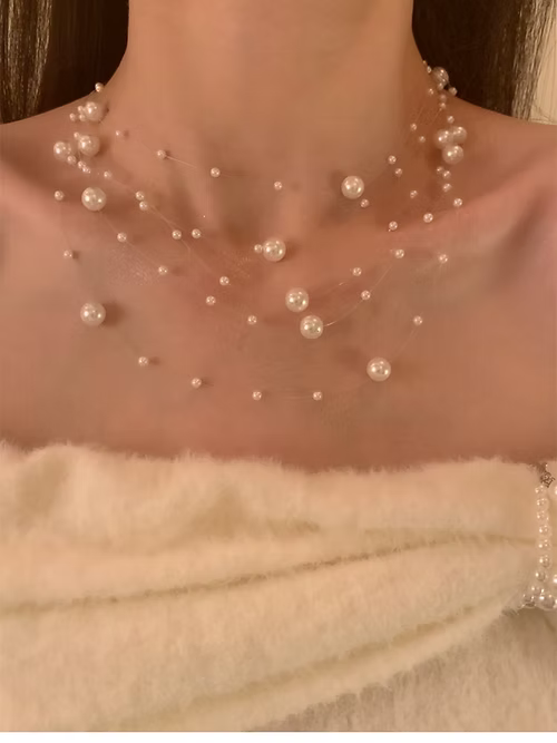 Elegant Multi-Strand Pearl Floating Necklace