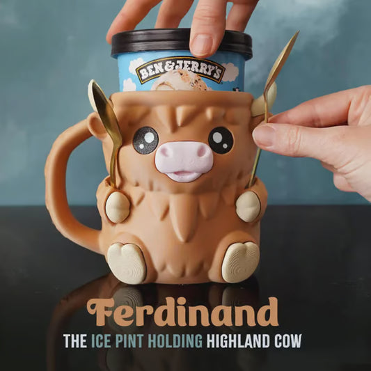 🐮Merry Moo-Lights💥Christmas Snack-Drawer Highland Cow Ice Pint Holder with 2 Spoons🎀