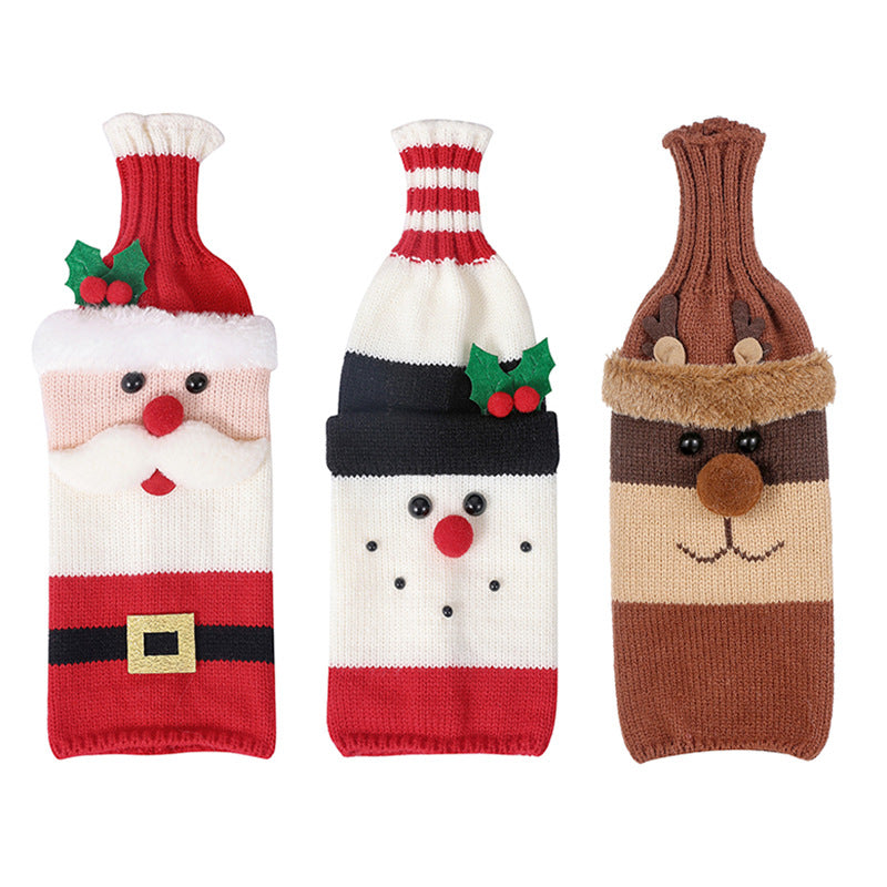 Coarse-knit Handmade Christmas Elf Hat and Christmas Wine Bottle Cover