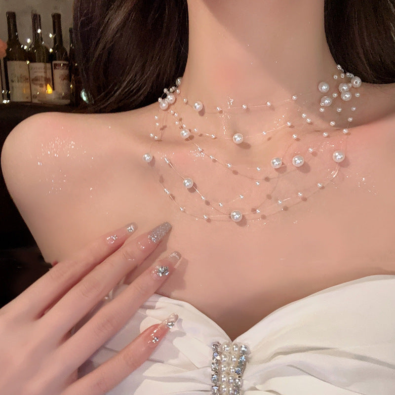 Elegant Multi-Strand Pearl Floating Necklace