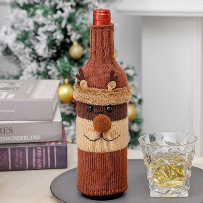 Coarse-knit Handmade Christmas Elf Hat and Christmas Wine Bottle Cover