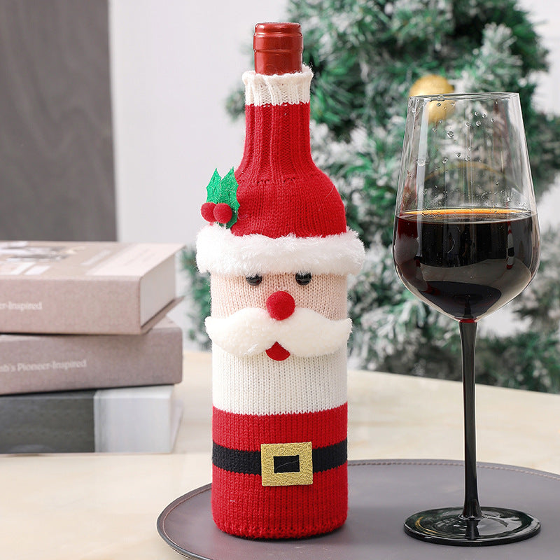Coarse-knit Handmade Christmas Elf Hat and Christmas Wine Bottle Cover