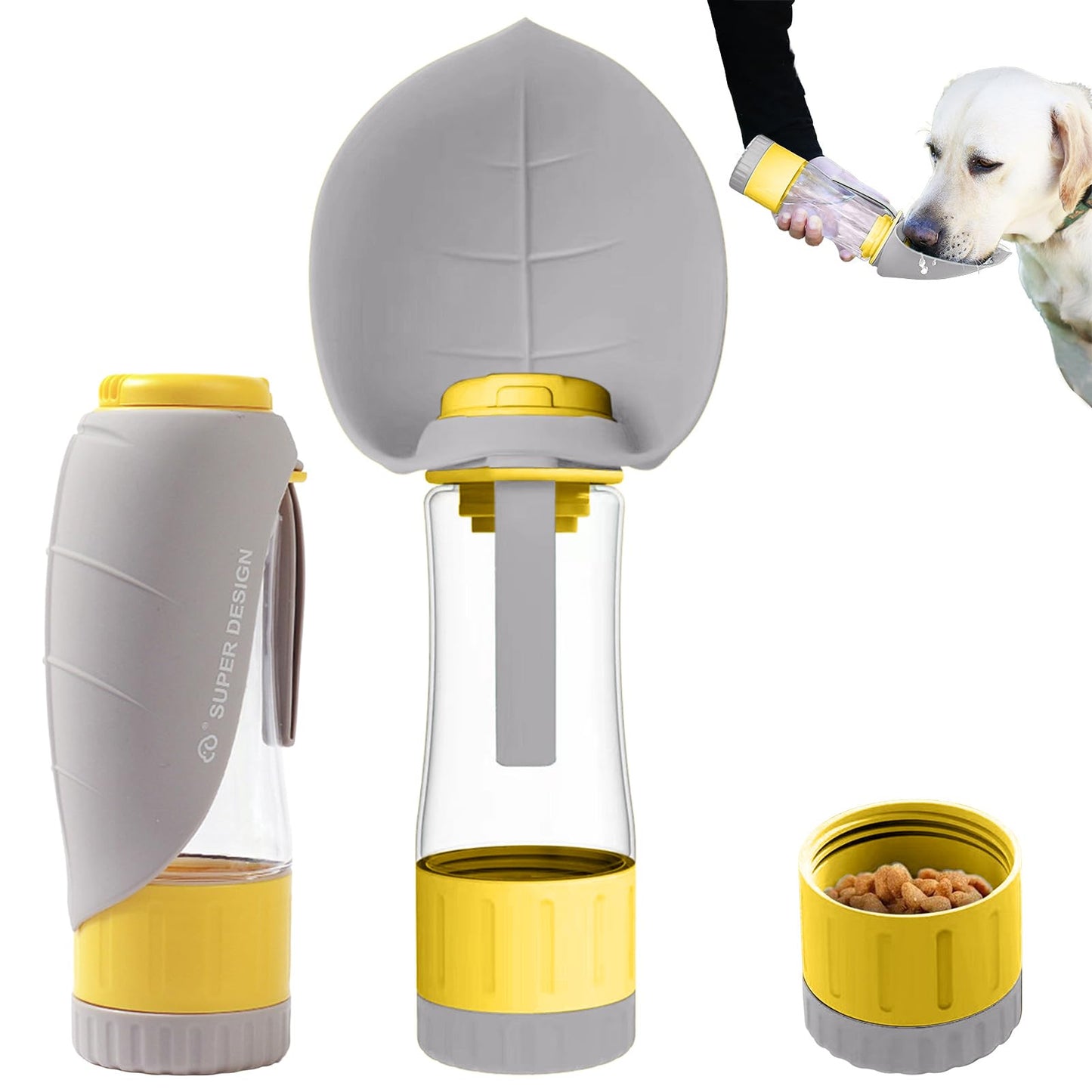 Food-Grade Portable Silicone Leak-Proof Pet Water Bottle with Food Container and Drinking Dispenser