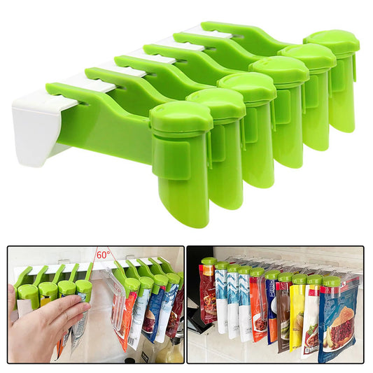 No-Punch Wall Mount Kitchen Spice Bag Organizer with Closure Clip & Dispenser