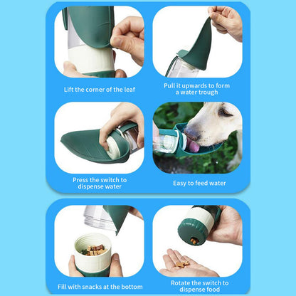 Food-Grade Portable Silicone Leak-Proof Pet Water Bottle with Food Container and Drinking Dispenser