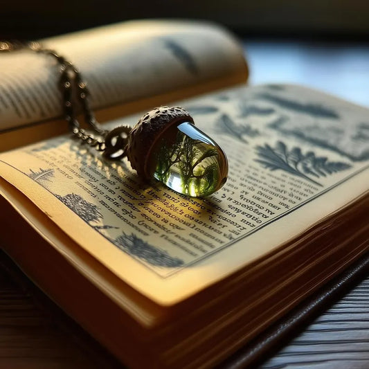 Real Moss Acorn Necklace: Preserved Nature Pendant, Cottagecore Jewelry