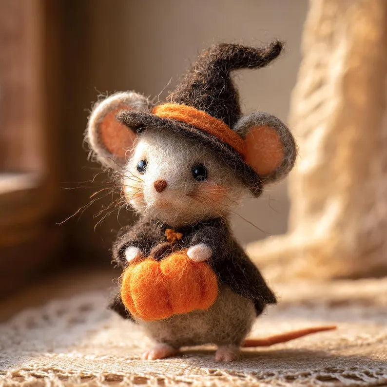 Adorable Halloween Pumpkin Mouse with Witch Hat