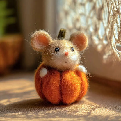 Adorable Halloween Pumpkin Mouse with Witch Hat
