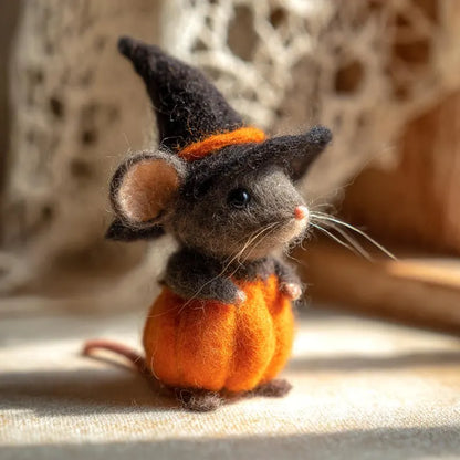 Adorable Halloween Pumpkin Mouse with Witch Hat