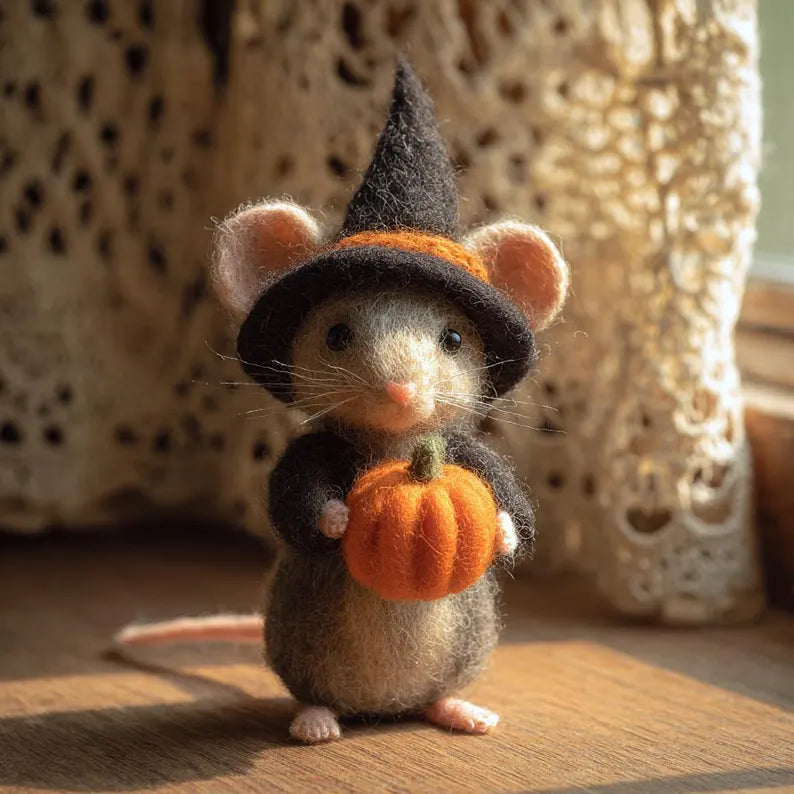 Adorable Halloween Pumpkin Mouse with Witch Hat