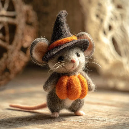 Adorable Halloween Pumpkin Mouse with Witch Hat