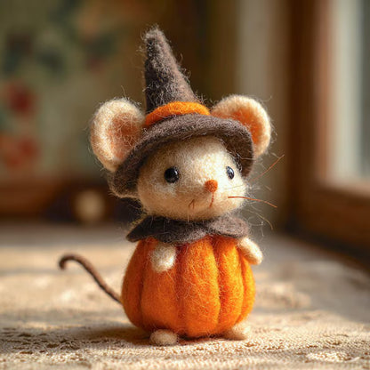 Adorable Halloween Pumpkin Mouse with Witch Hat