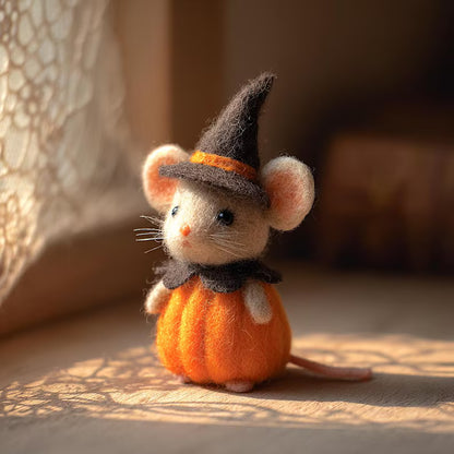 Adorable Halloween Pumpkin Mouse with Witch Hat